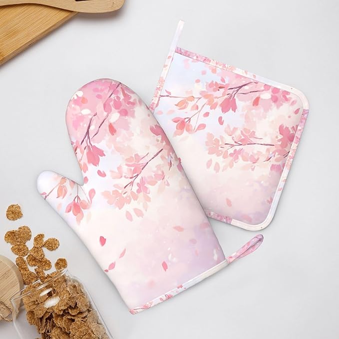 Oven Mitts and Pot Holders Cherry Blossom Flower Japanese Art Silicone Kitchen - Image 6