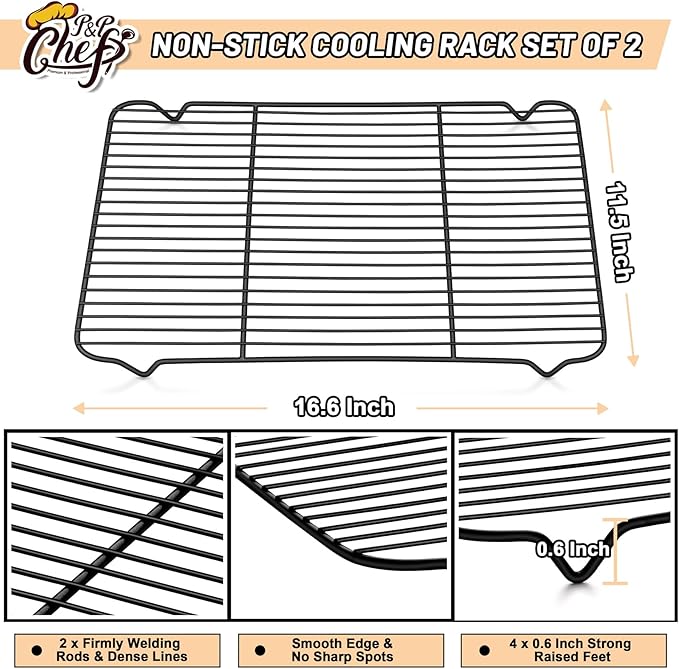 P&P CHEF Cooling Baking Rack Pack of 2, 16.6" x 11.5", Stainless Steel Cooling - Image 2