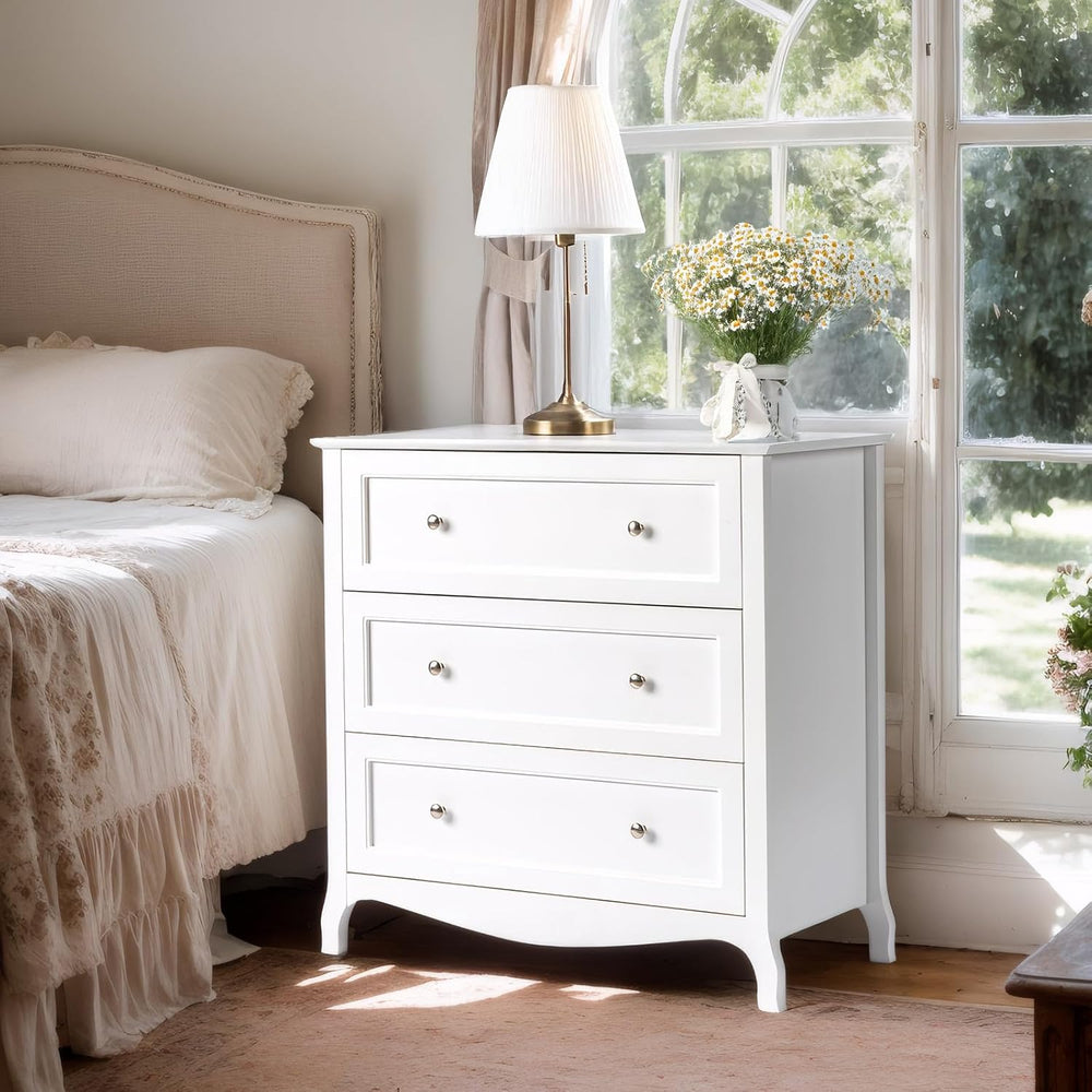 VINGLI White Dresser 3 Drawer Chest of Drawers for Bedroom, Painted Wood Dres...