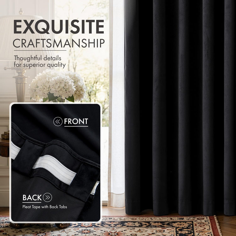 MIULEE Black Velvet Curtains 4 Panels Set Back Tab 40 x 84 Inch Long