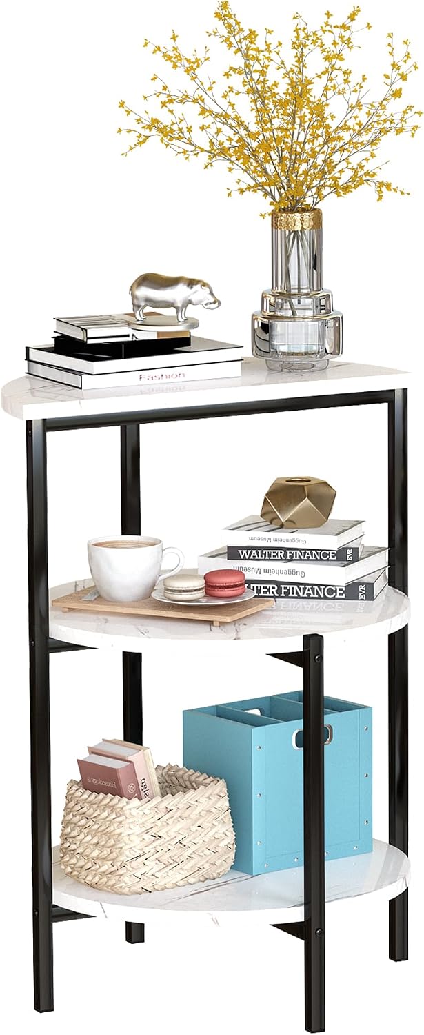 furlinkhm Marble Side End Table Set, 3-Tier Sofa Side Table, Small Round Coff...