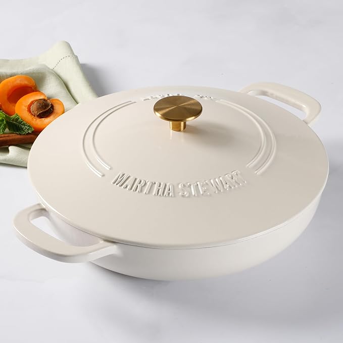 Martha Stewart Gatwick 3.5-Quart Enameled Cast Iron Dutch Oven Braiser – Linen - Image 3