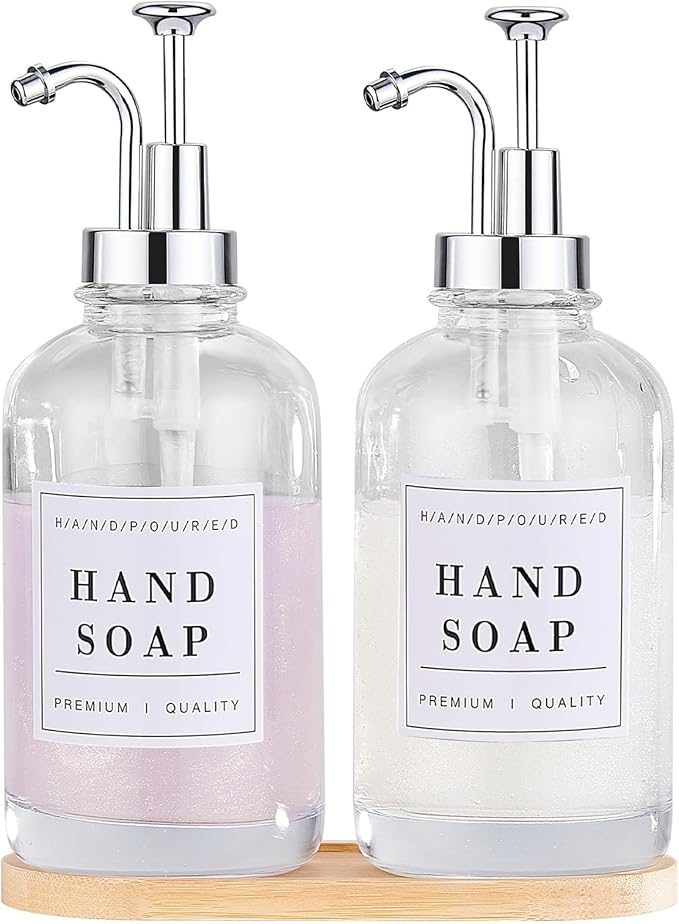 Glass Soap Dispenser with Pump, Countertop Soap and Lotion Dispenser Set of 2 by POLLOCKDirect
