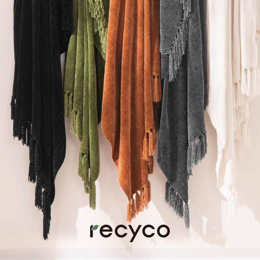 RECYCO Chenille Throw Blanket for Couch, 50"x60", Dark Gray