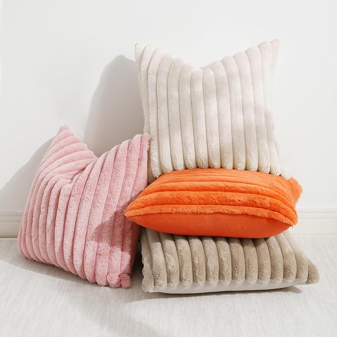 decorUhome Summer Cozy Faux Fur Throw Pillow Covers 18x18 Set of 2 Decorative - Image 5