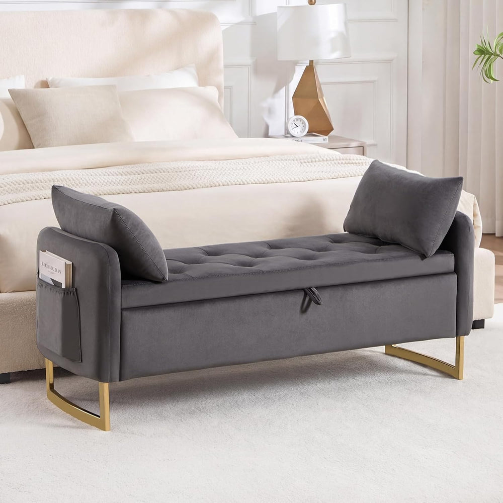 48" End of Bed Bench, Modern Storage Bench for Bedroom Dark Grey