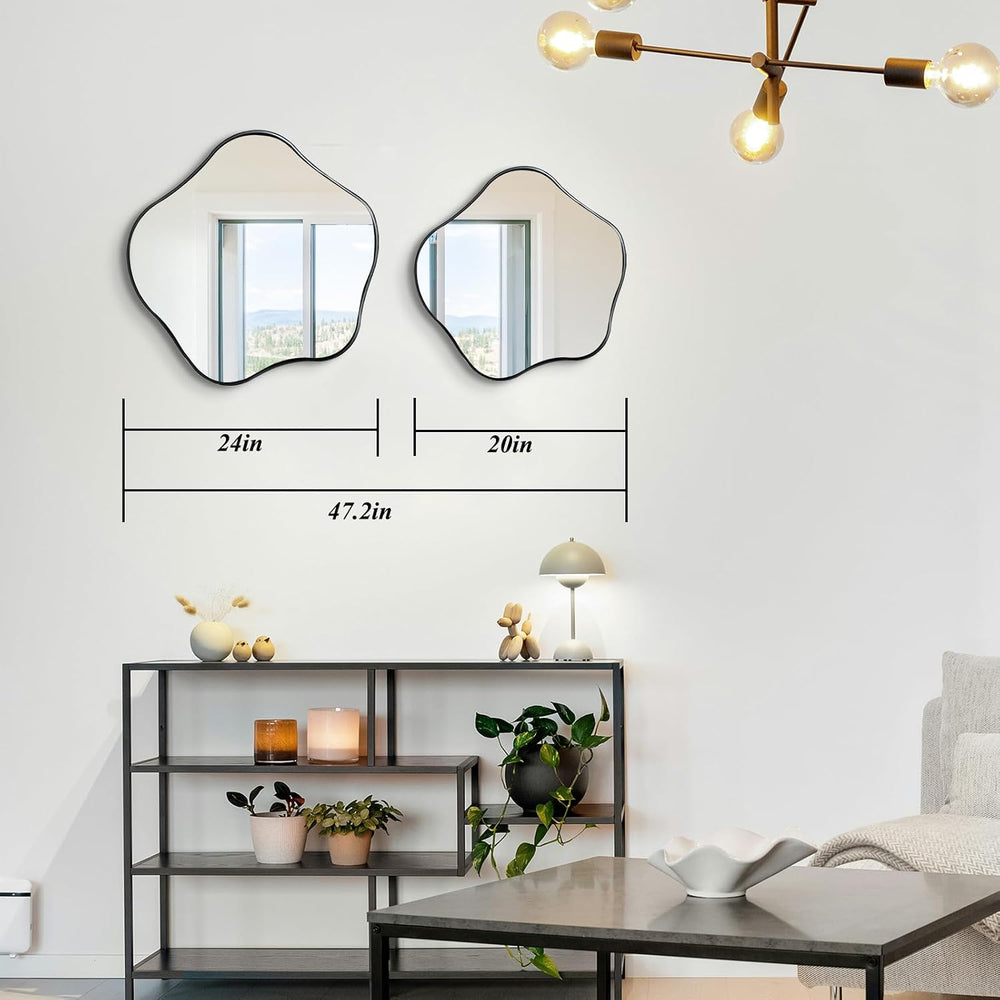 Scalloped Irregular Mirror, 24" Asymmetrical Art Deco Wall Mirror with G...
