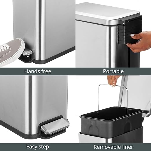 mDesign Slim Metal Rectangle 7.9 Gallon Trash Can