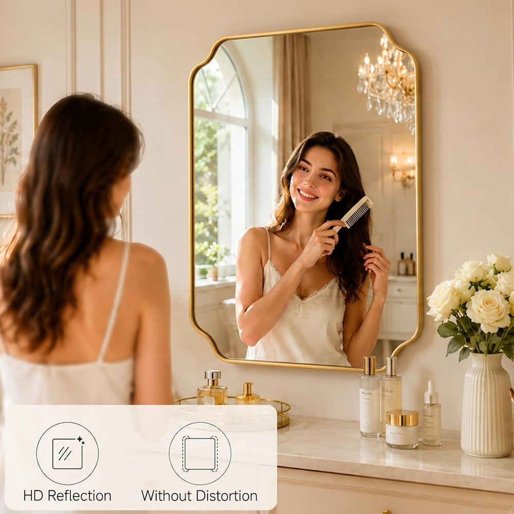 30"x22" Gold Bathroom Wall Mirror, Scalloped Edge Vanity Mirror