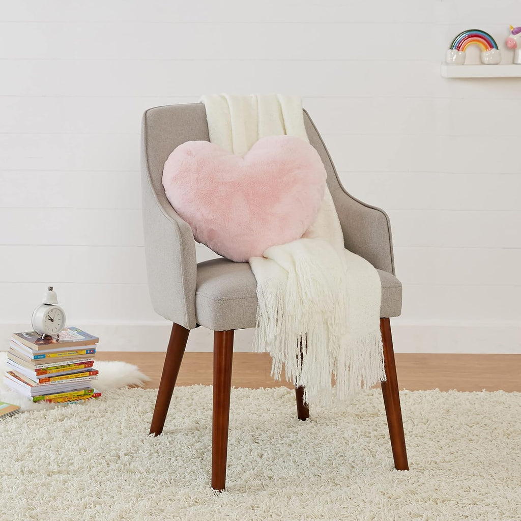 Amazon Basics Kids Pink Heart Decorative Pillow for Bedroom, Room Decor, 10.5 in x 4 in