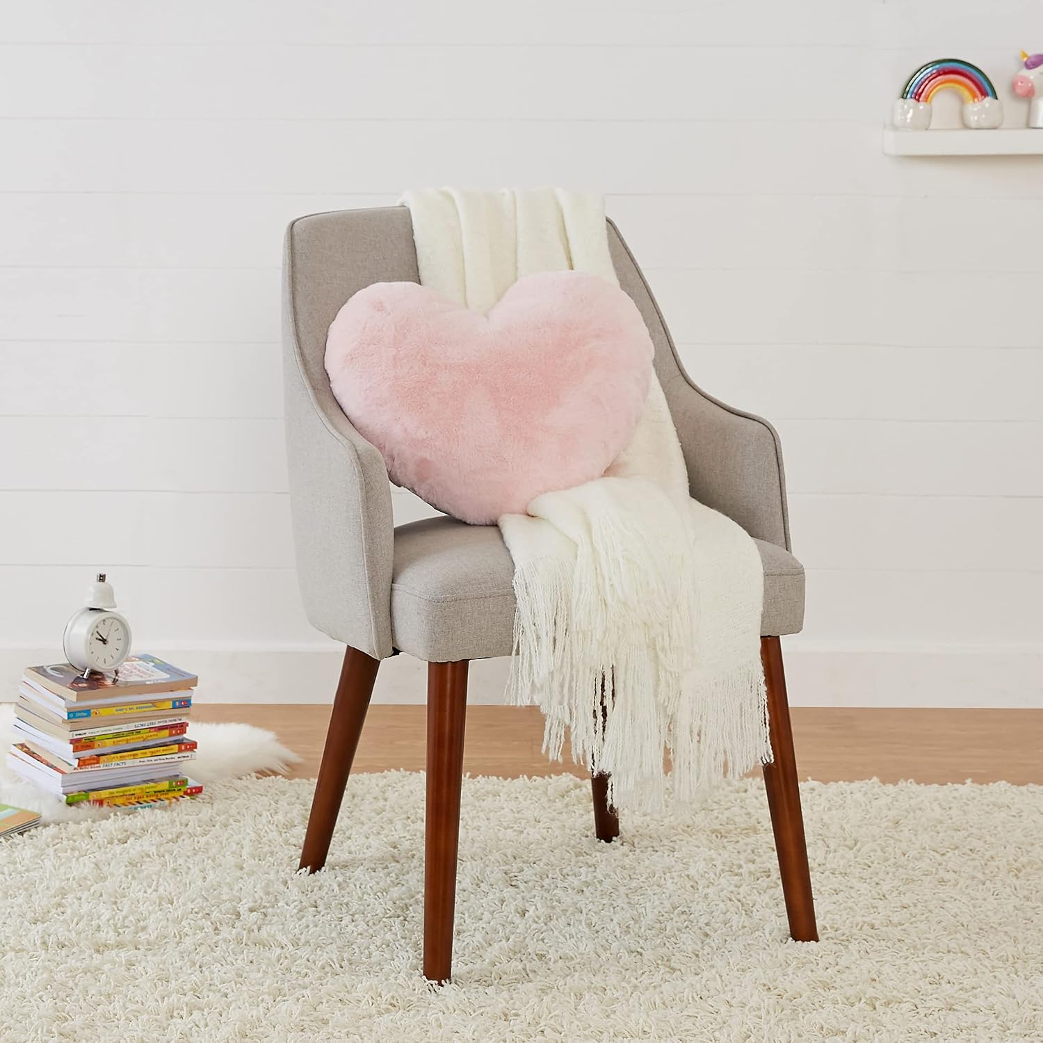 Amazon Basics Kids Pink Heart Decorative Pillow for Bedroom, Room Decor, 10.5 in x 4 in