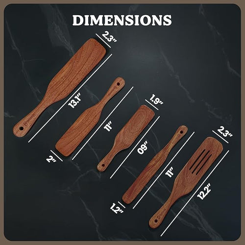 5-Piece Wooden Spurtle Set – Acacia Wood Kitchen Tools - Image 2