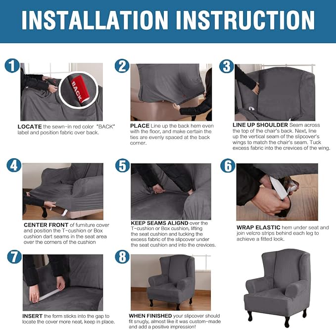 H.VERSAILTEX Wingback Chair Covers Velvet Plush Wing Chair Slipcover 1 Piece - Image 6