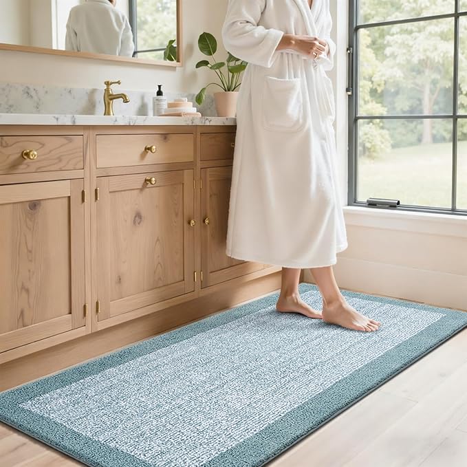 60x24 Long Bathroom Rugs Washable Non Slip, Dusty Blue Bath Mat - Image 3
