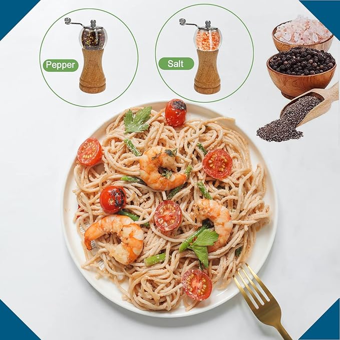 Salt and Pepper Grinder Set Hand Crank Salt and Pepper Mill Classical Wooden - Image 5