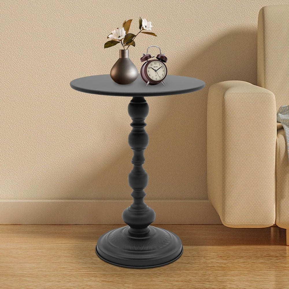 Small Round Side Table - Retro Metal Pedestal End Table for Living Room, Bedr...