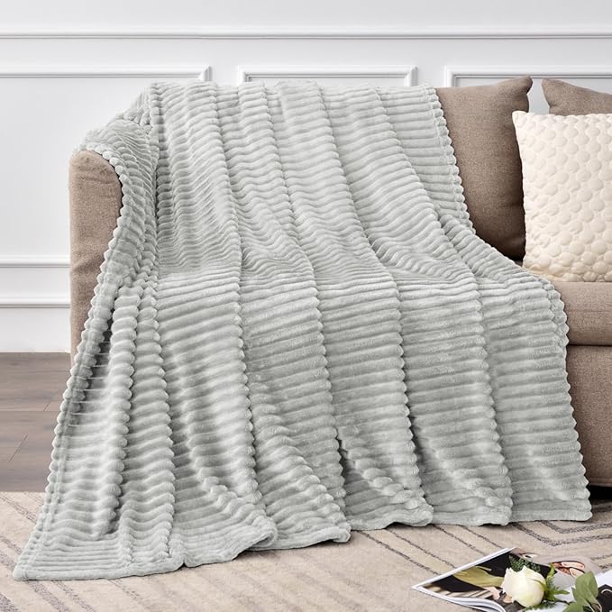 BEDELITE Fleece Throw Blanket for Couch – 3D Ribbed Jacquard Soft and Warm - Image 2