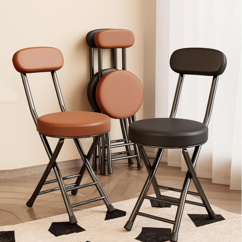 2 Pack Folding Chairs, PU Dining Chair Set with Padded Cushion and Back, Indo...