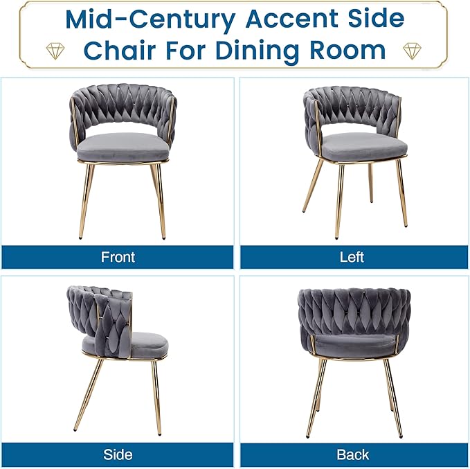 KCC Velvet Dining Chairs Set of 4, Gold Modern Dining Chair with Metal Legs, ...