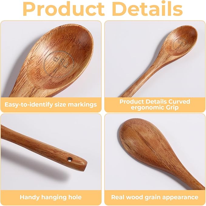 Set of 4 Wooden Measuring Spoons Measuring Spoons Cups Baking Utensil Natural - Image 3