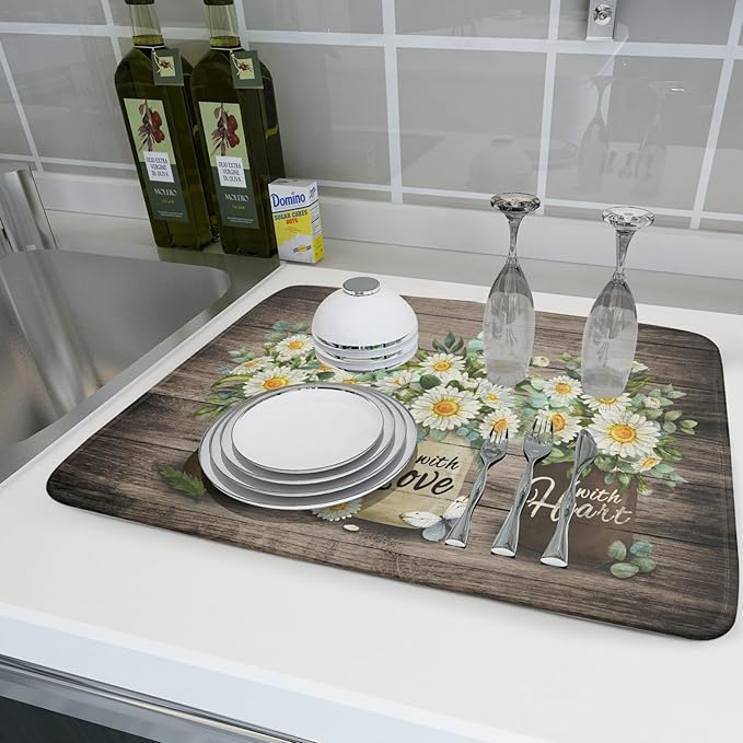 Flower Vase Dish Drying Mats 18×24 Inch Rustic Wood Reversible Microfiber - Image 6