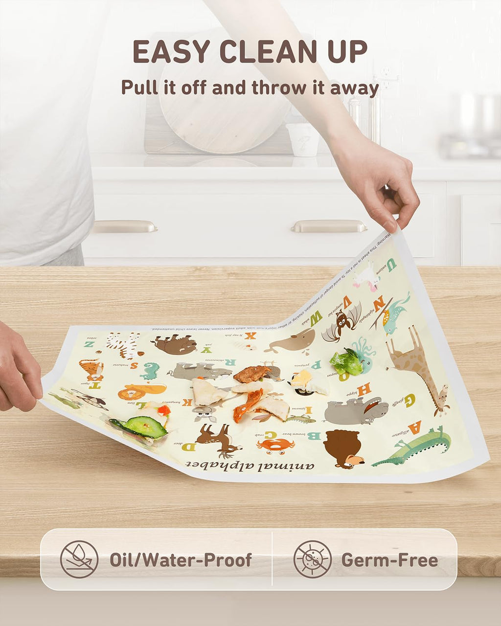 Babebay Disposable Stick-On Placemats for Baby, 60 Pack, 3 Animal Designs | Sticky Baby Table Mats, Cleaner Eating Surface, 3 Fun Animal Designs, for Babies & Toddlers, Restaurants & or on the go