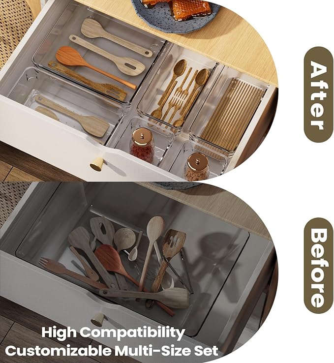 33 PCS Clear Plastic Drawer Organizer Set, 4 Sizes Acrylic Drawer Storage Trays - Image 8