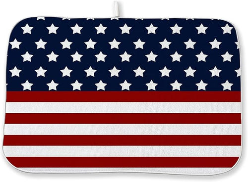 4th of July Dish Drying Mat 18x24 Inch Navy Blue Red Flag Stars Patriotic by DAFENA