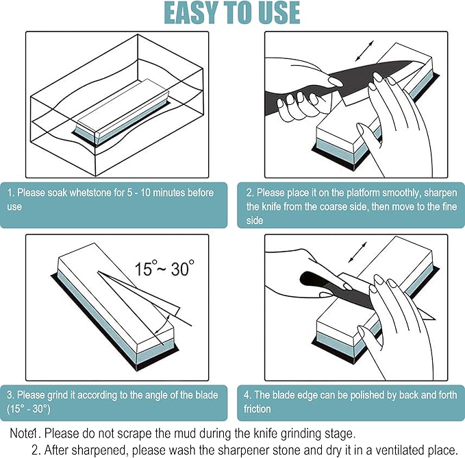 Premium Whetstone Knife Sharpening Stone 2 Side Grit 400/1000 Waterstone & - Image 4