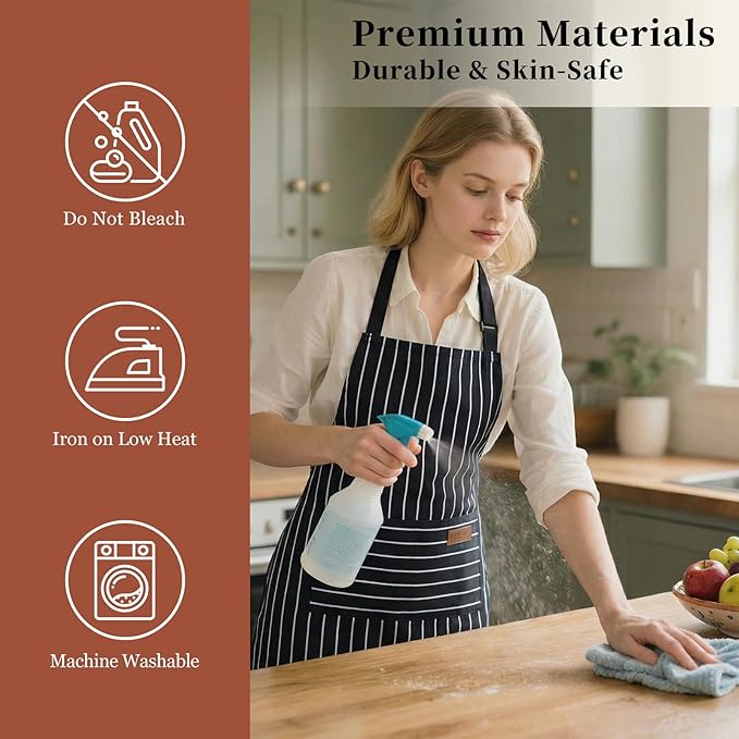 2 Pack Cooking Aprons Adjustable Bib Apron - Image 5
