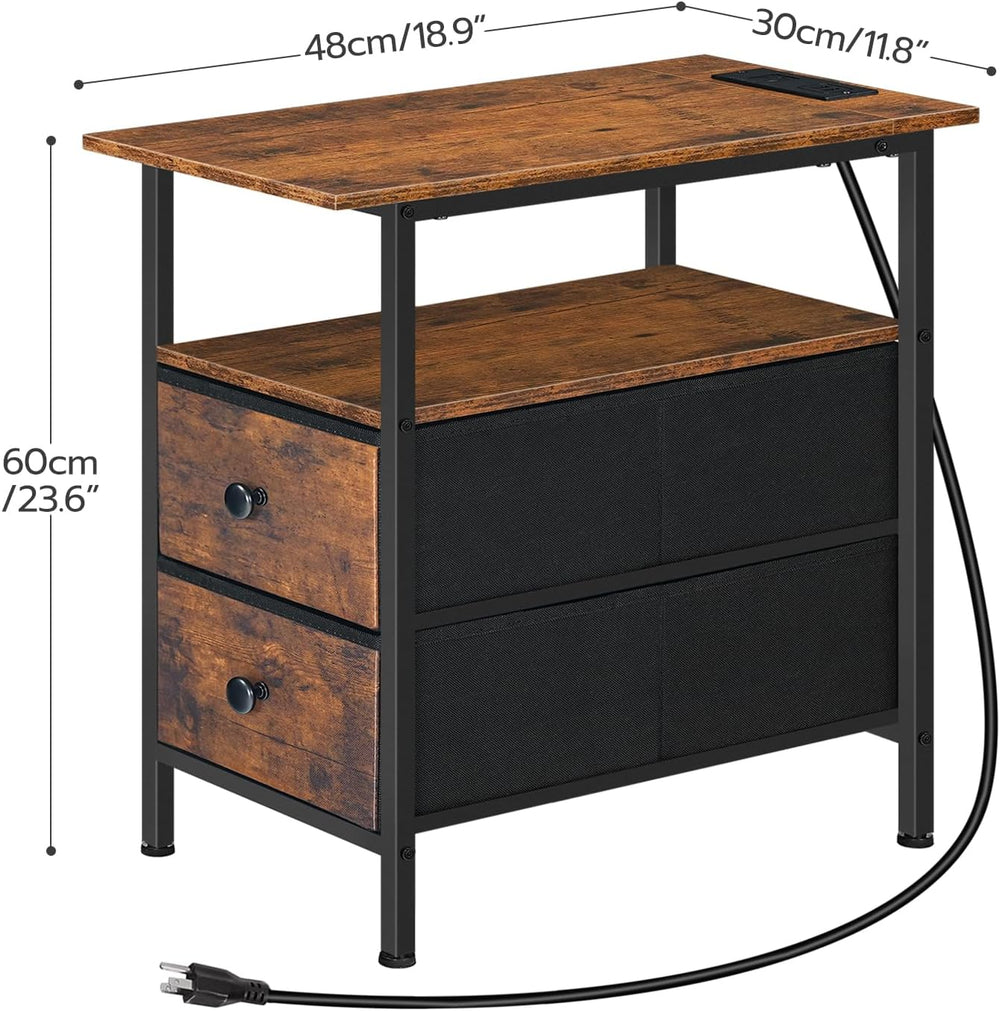 HOOBRO End Table with Charging Station, Narrow Side Table, Nightstand with 2 ...
