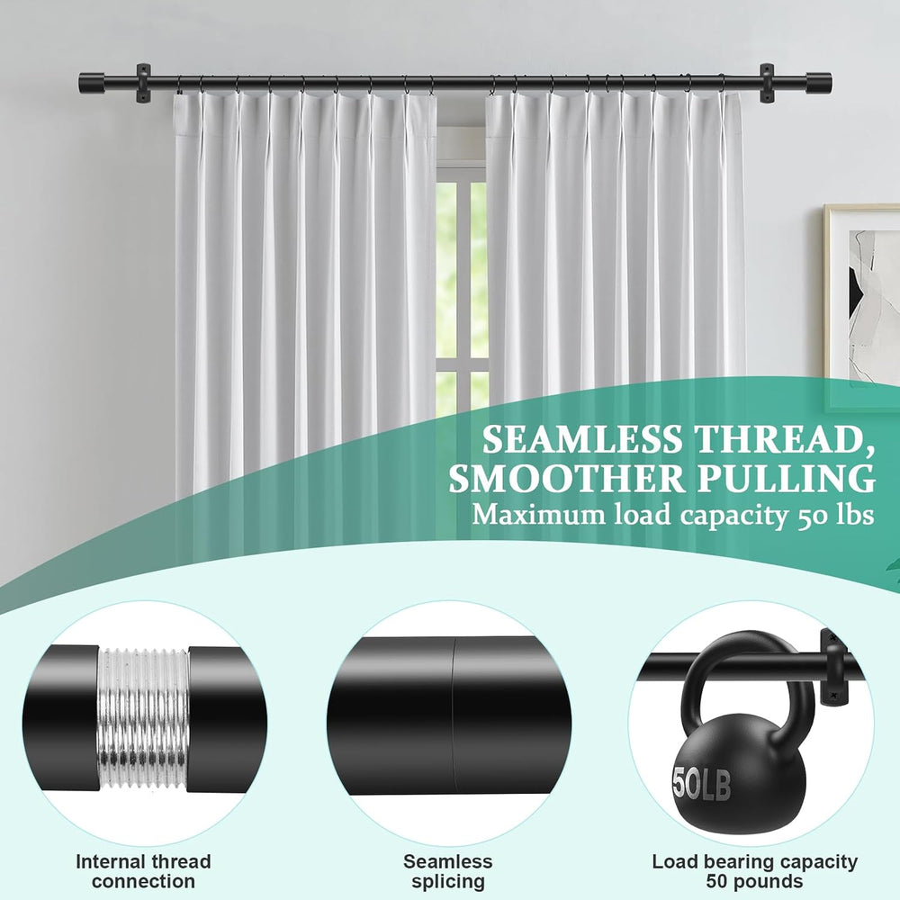 Extra Long Curtain Rods for Windows 120 to 240 Inches, Adjustable 1 Inch Blac...
