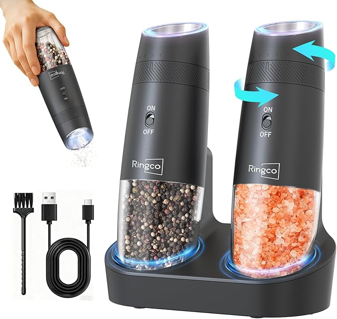 Gravity Electric Salt and Pepper Grinder Set by Ringco