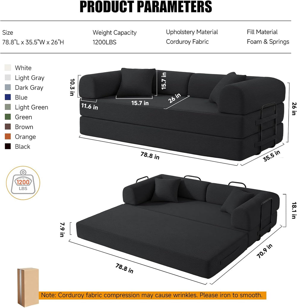 79" Convertible Sofa Bed Set, 4 in 1 Boneless Couch for Living Room