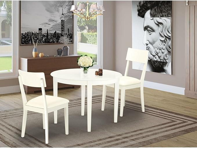East West Furniture BOAD3-LWH-LC 3 Piece Dining Table Set for Small Spaces Co...