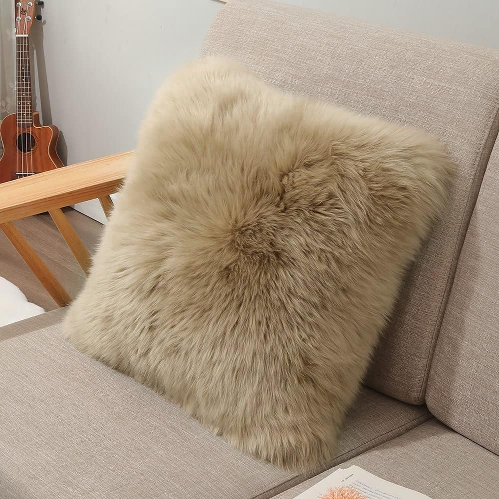 LLB Luxury Genuine Sheepskin Throw Pillow Covers Soft Fluffy Solid Decorative...