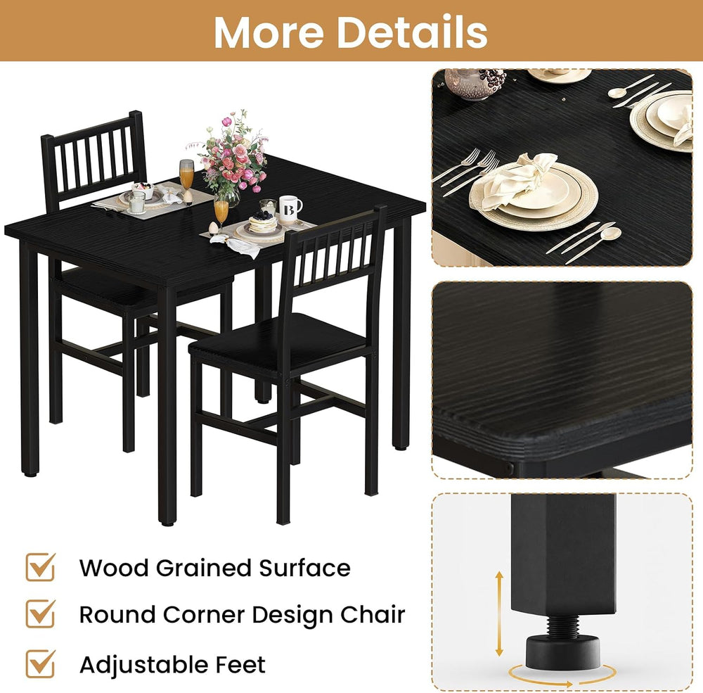 AWQM 3 Piece Dining Table, Small Kitchen Table Set for 2 with Chairs(Black)