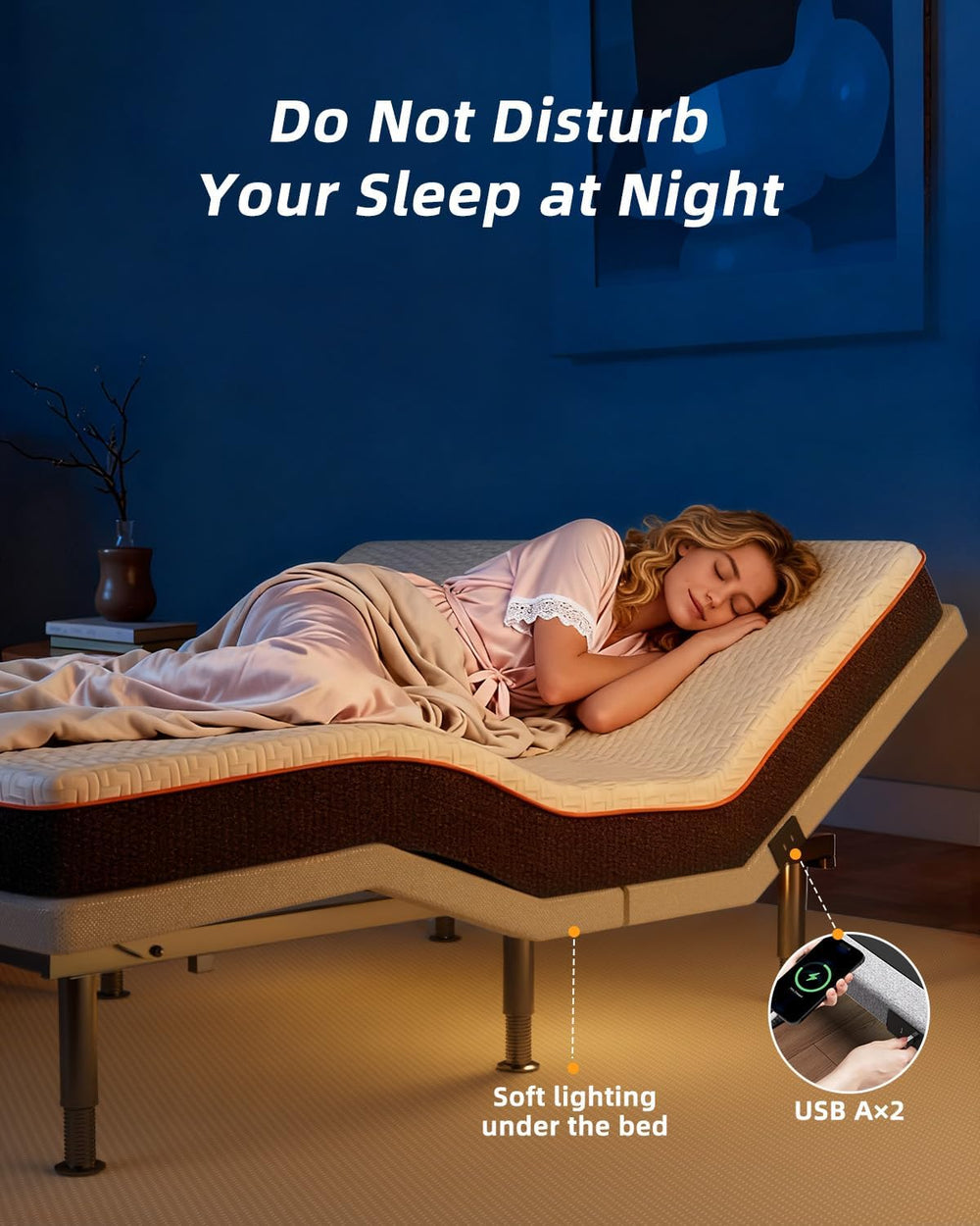 Adjustable Bed Frame King Size with Wireless Remote, Head Foot Incline, USB, ...