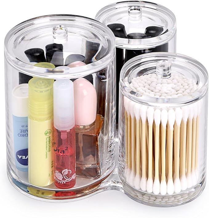 Hipiwe Clear Acrylic Cotton Swab Holder Preminm Quality Round Container Cotton - Image 2