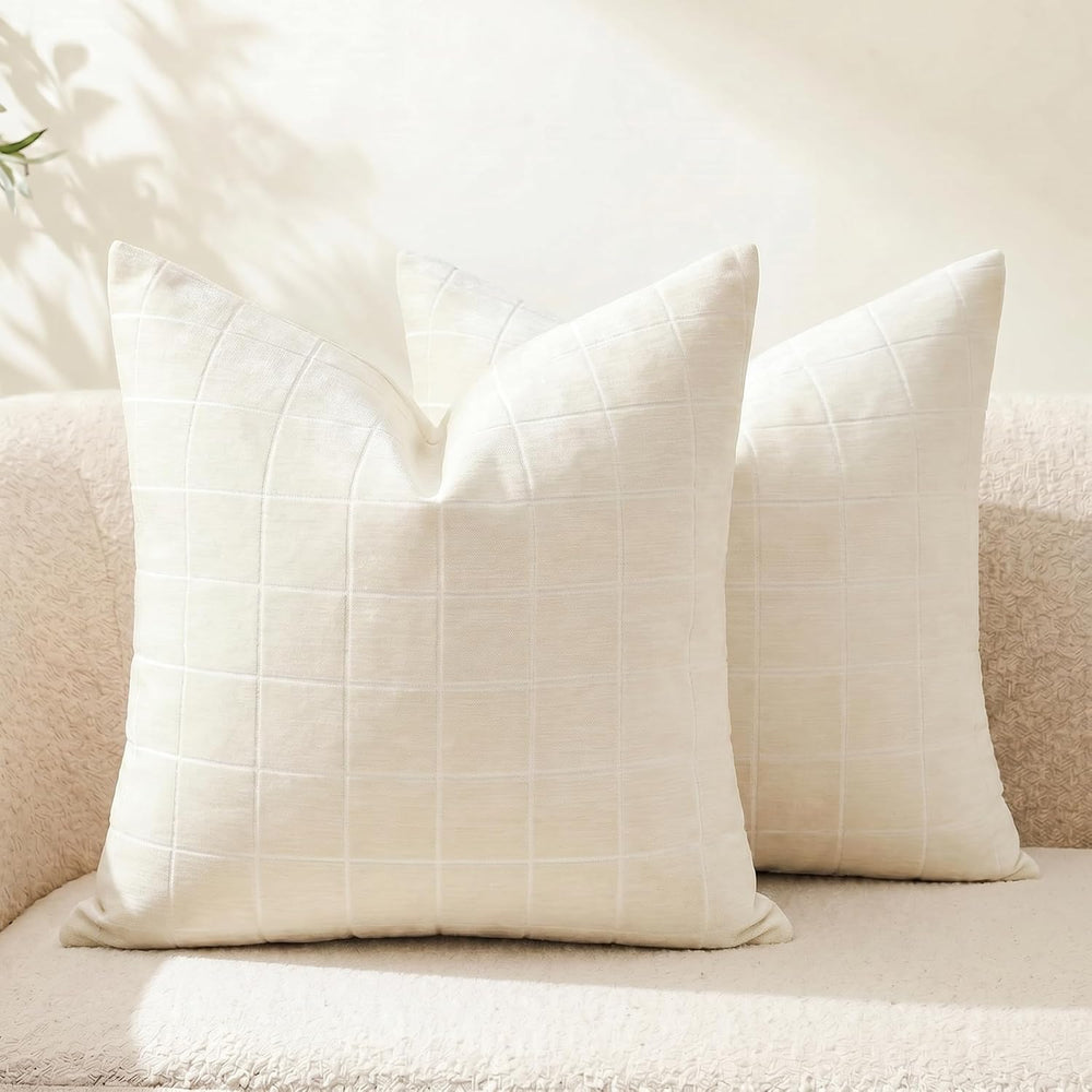 Neelvin Set of 2 Chenille Throw Pillow Covers 26x26inch Modern Large Grid Che...
