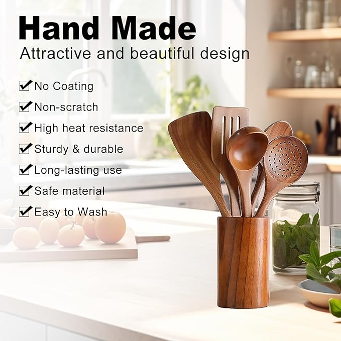 6 PCS Wooden Cooking Utensils Set, Wooden Spoons - Image 7