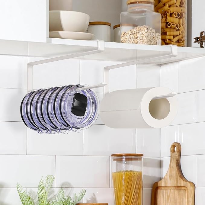 Tumbler Lid Organizer Under Cabinet, Tumbler Lid Storage Hook Up to 10 Lids - Image 6