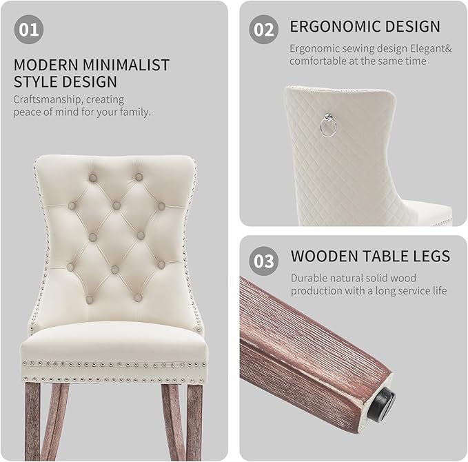 Velvet Dining Chairs Set of 4, Upholstered Dining Room Chairs with Nailhead T...