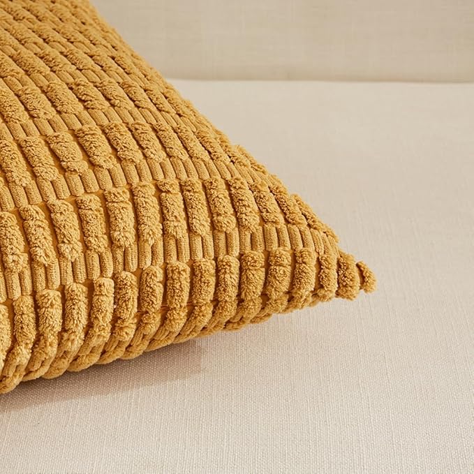 Fancy Homi 4 Packs Mustard Yellow Decorative Throw Pillow Covers 12x24 Inch - Image 4
