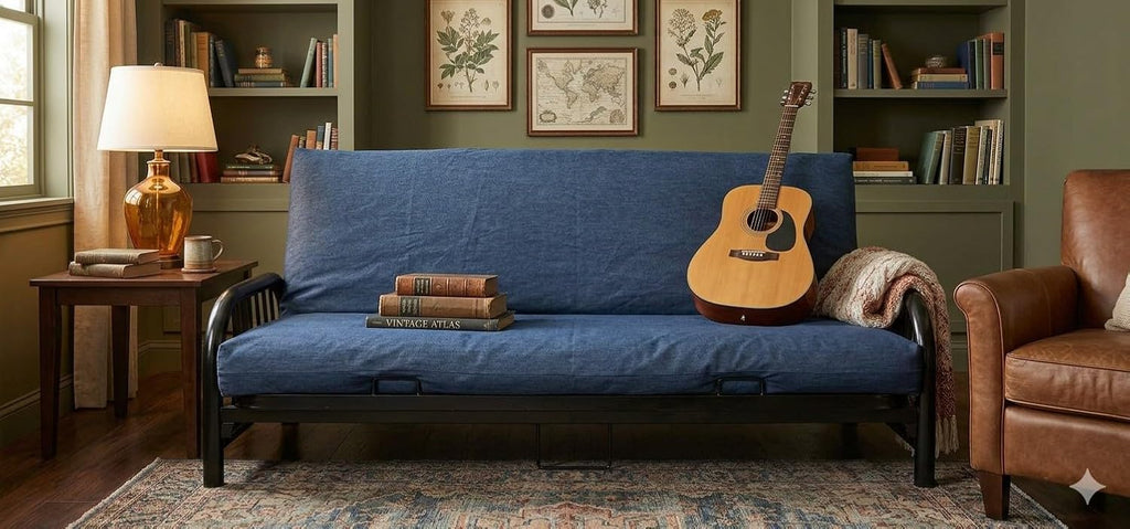 D&D Futon Furniture Real Denim Jean Full Size Futon Mattress Cover, Thick and Durable Dark Blue Denim.
