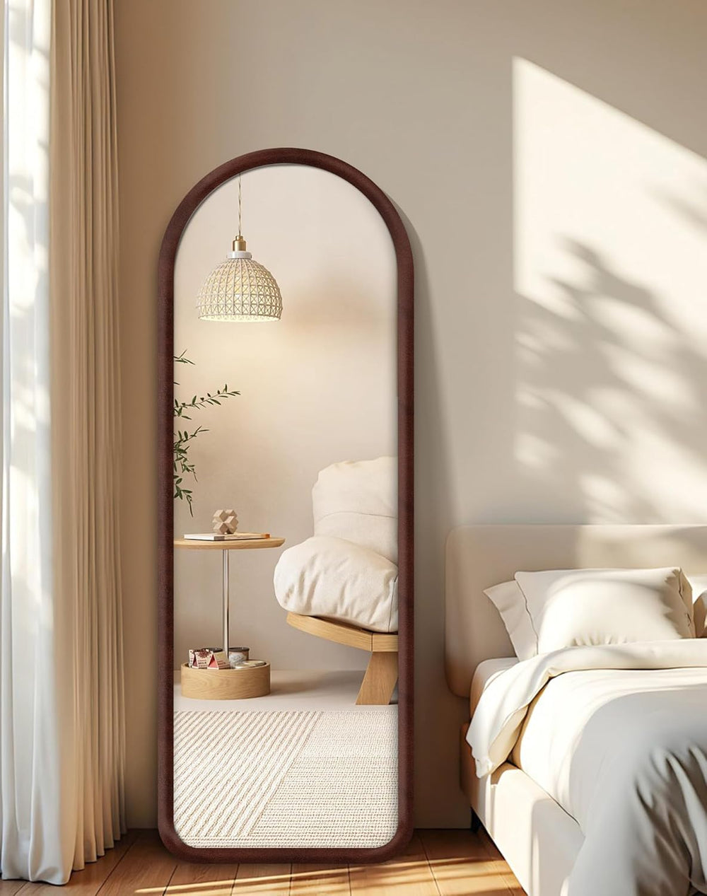 Arched Full Length Mirror, Free Standing Floor Velvet Finish Frame Mirror for...