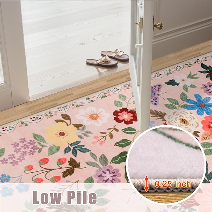 Entryway Rug 2X3 Small Rugs: Floral Washable Door Mat Vintage Soft Low Pile - Image 8