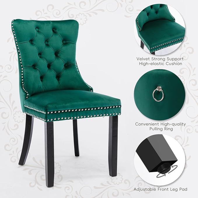 Velvet Upholstered Dining Chairs Set of 2, Modern Style Kitchen Side Chairs w...