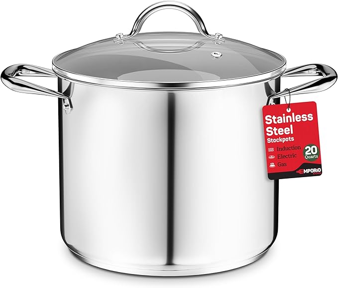 Stainless Steel Stockpot with Tempered Glass Lid 20 Quart, Durable 18/0 by Unknown