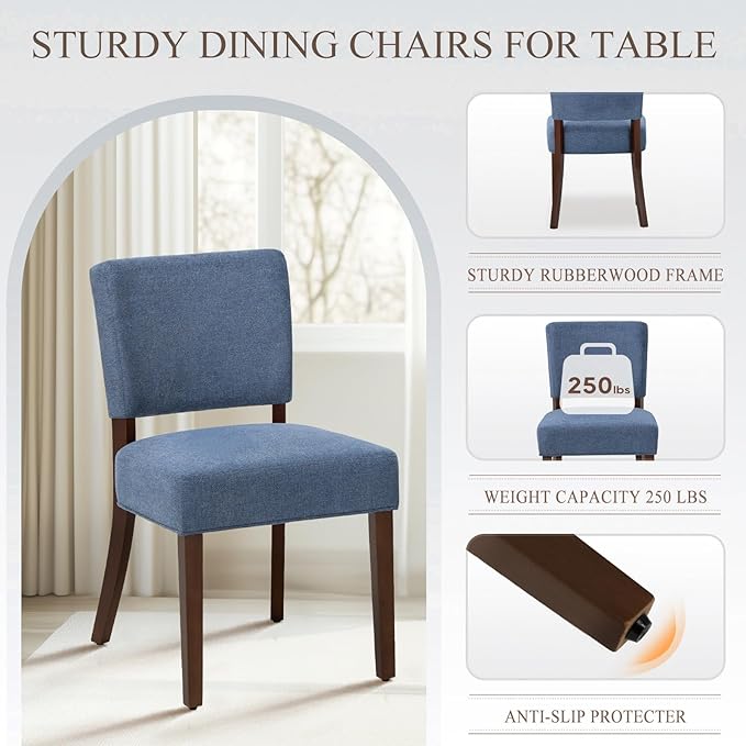 COLAMY Mid Century Modern Dining Chairs Set of 4, Upholstered Kitchen Chairs ...